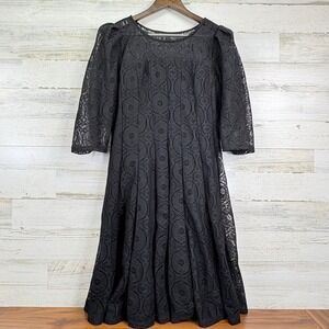 Rabbit Rabbit Rabbit Designs Black Lace Dress Size 14 Cocktail Party Puff Sleeve